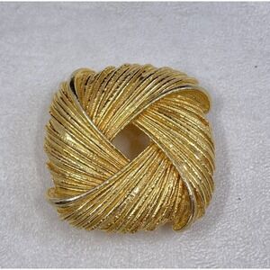 Vintage Signed Gay Boyer Gold Tone Textured Scarf Clip Slide Buckle 1980s NY